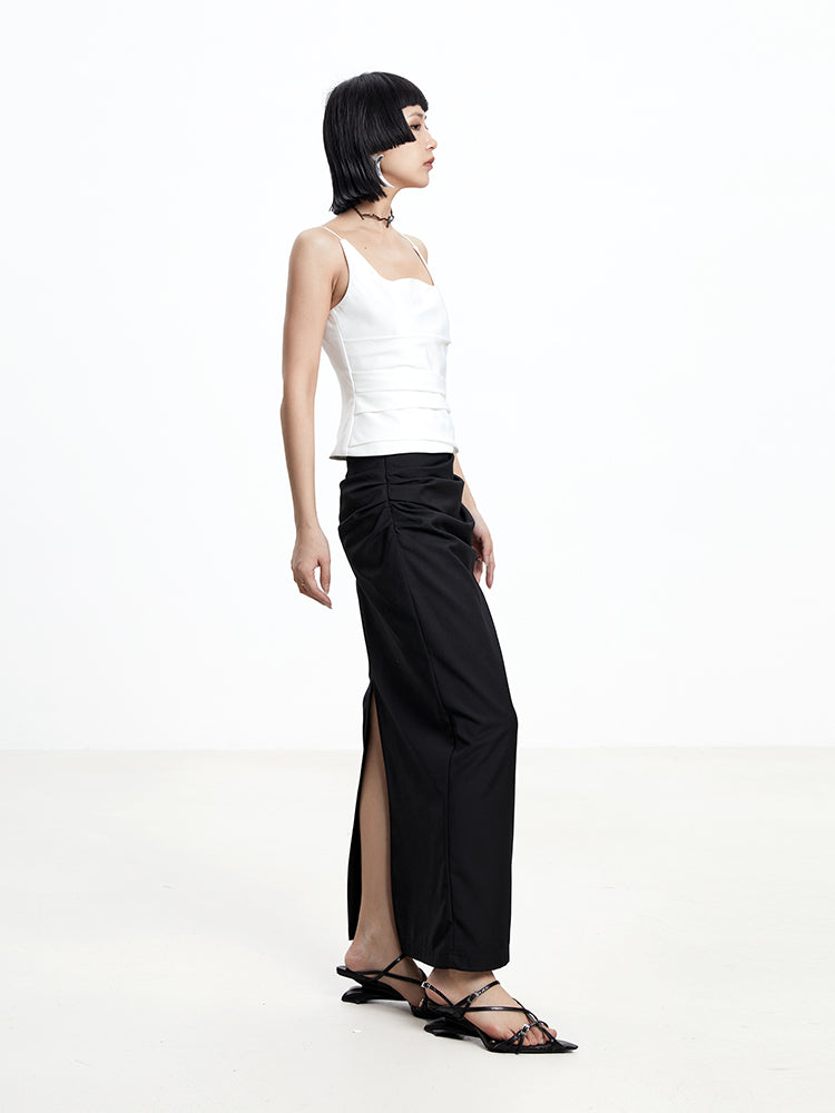 TINY IN w-neck pleated black white back zipper camisole - PIPER
