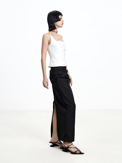 TINY IN w-neck pleated black white back zipper camisole - PIPER