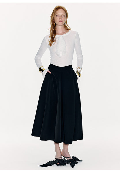 ATELIER MISS LU Spring Pinch Pleats Design Swing A-Line Umbrella Skirt - AUDREY.