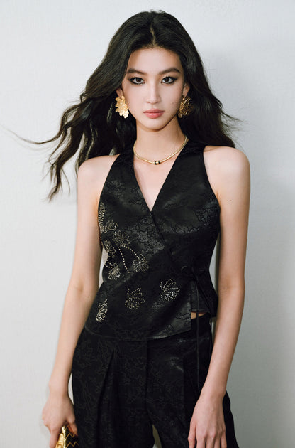 WANGXO  Cross-Strappy Top Relaxed Pants and Statement Silhouette Suits Set -ZAYA