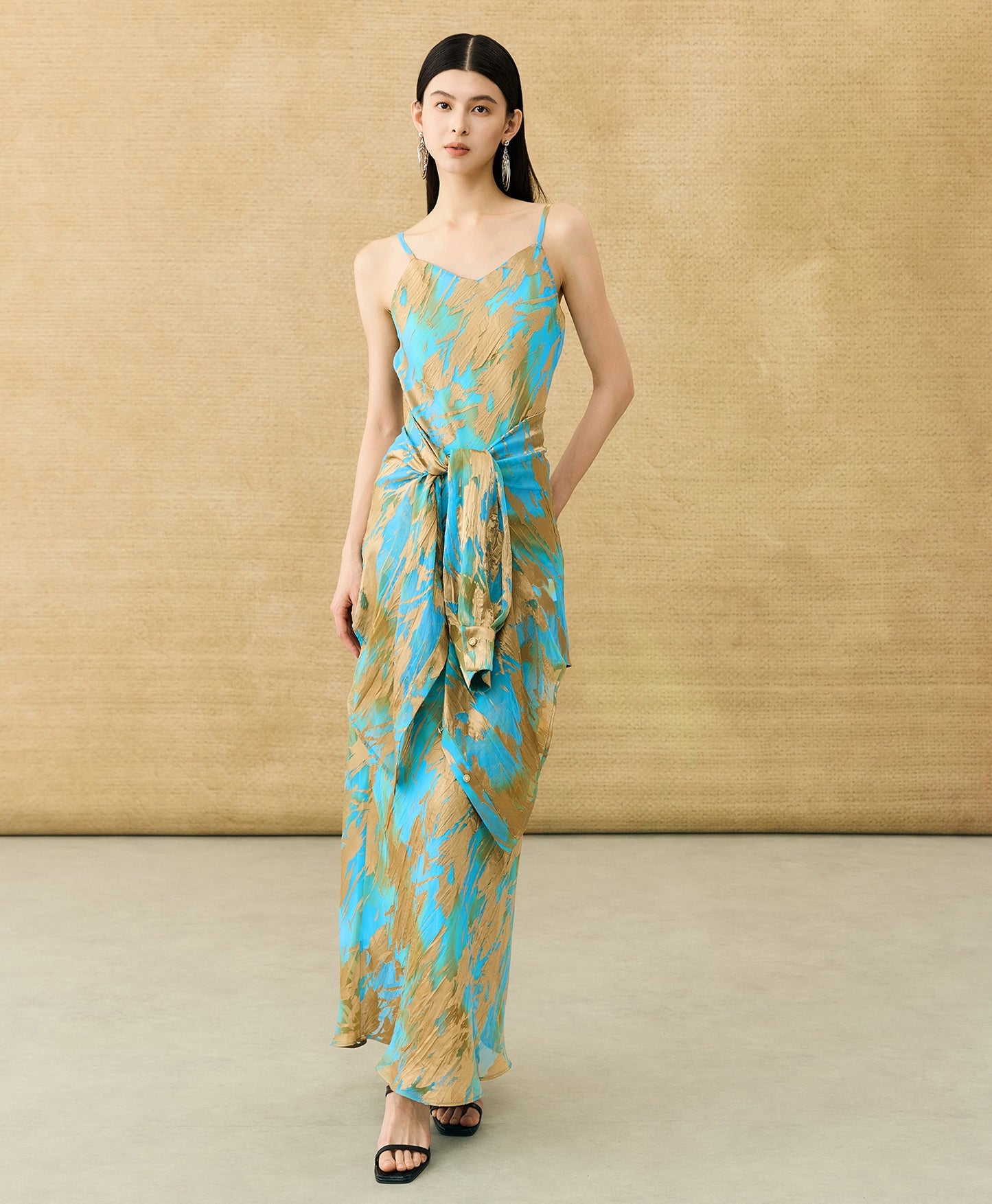 HECO Chinese style devored flower suspender dress - SKY.