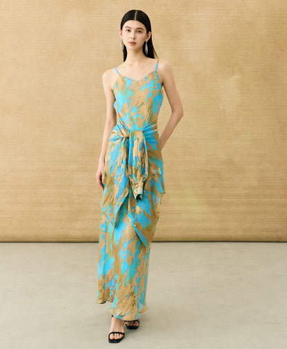 HECO Chinese style devored flower suspender dress - SKY.