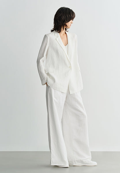 COMME MOI White Commuter Linen Notched Lapel Suit - MESSIAH.