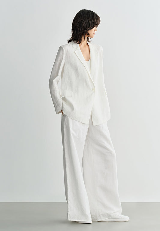 COMME MOI White Commuter Linen Notched Lapel Suit - MESSIAH.