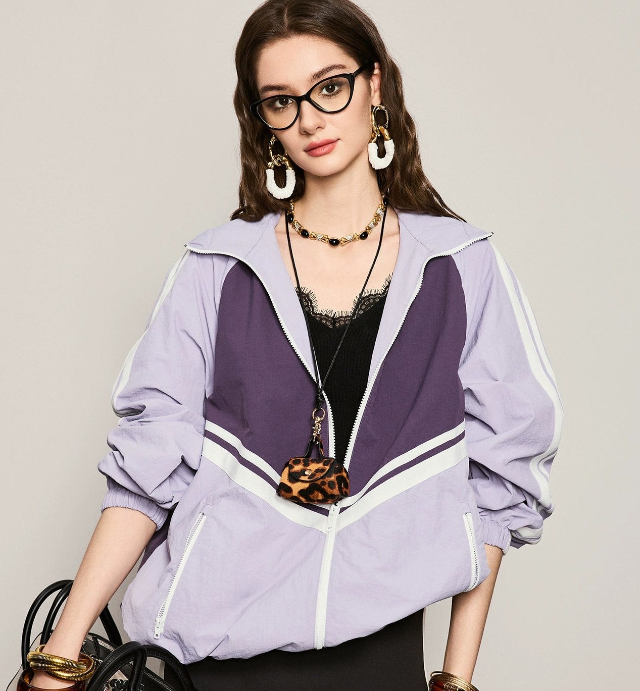 ANNASPEAK fashionable contrast color loose hooded jacket-KIM.