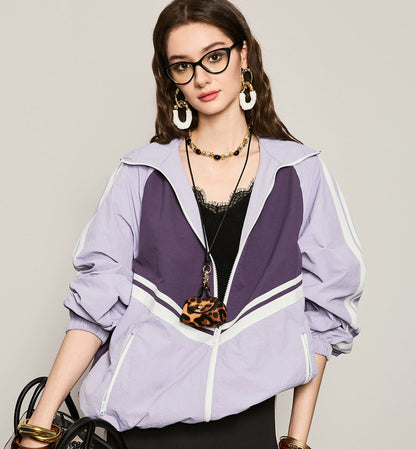 ANNASPEAK fashionable contrast color loose hooded jacket-KIM.