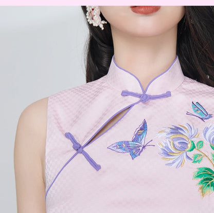 Magic Q butterfly embroidery pinched pleated bowtie velvet cropped top dress - Fuzo