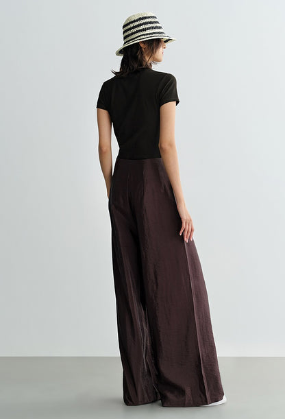 COMME MOI Lv Yan designer's new brown high-waisted pressed pleated wide-leg pants - LAKELYN.