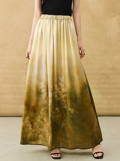 HECO Chinese Gradient Blended Lightweight Summer Print High-Waisted Skirt - AVEL.