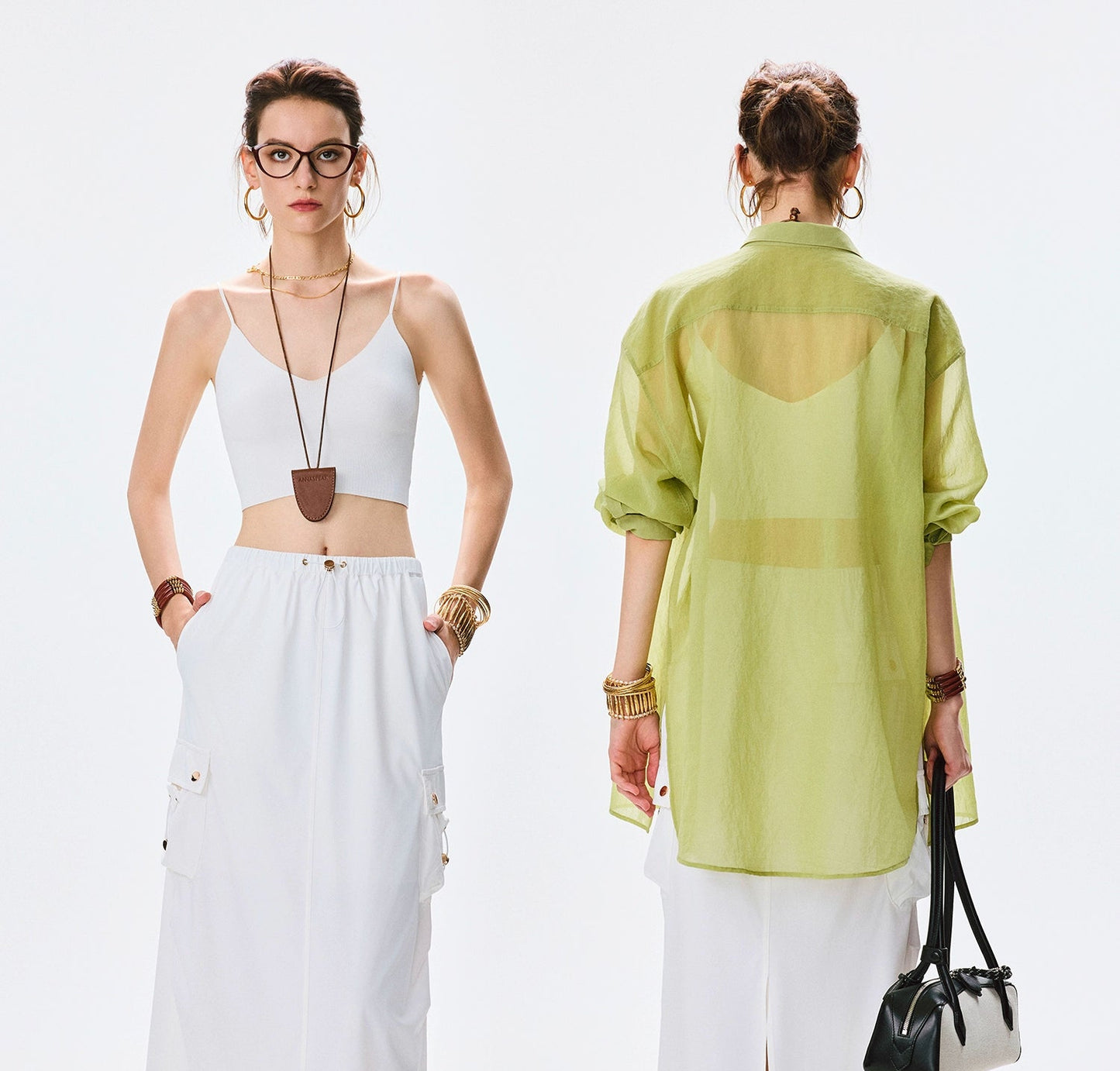 ANNASPEAK CLEANFIT Summer Cool Slit Cargo Long Skirt Drawstring Slim Skirt-OKA.