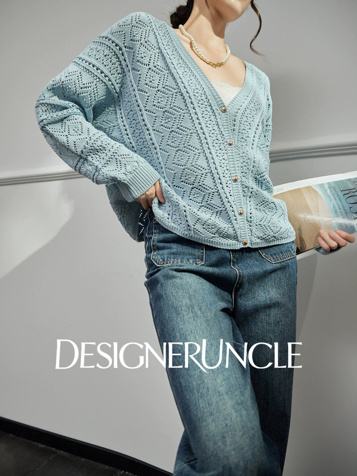 DGU "Cloud Weaving" blue knitted sew carved air quality versatile simple jacket - BEAR.