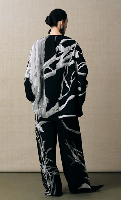 ZHUCHONGYUN jacquard wide-leg knitted trousers and top outfit set-NANCY.