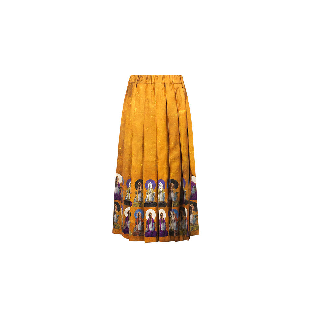 TUYUE Dunhuang Mural Print Satin Pleated Skirt- ELLA.