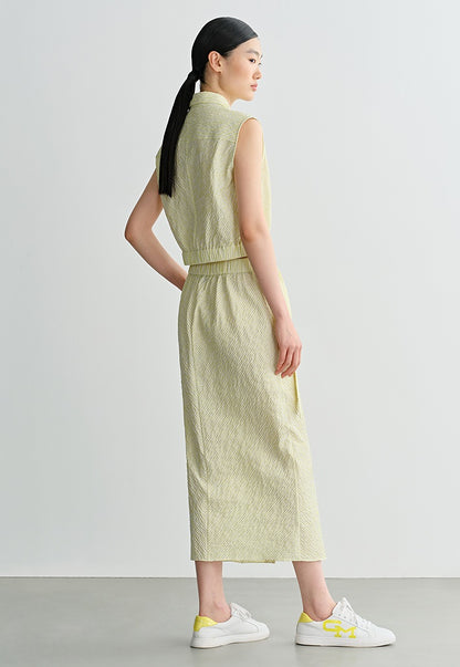 COMME MOI Crinkled yellow striped front slit midi skirt - CUBA.
