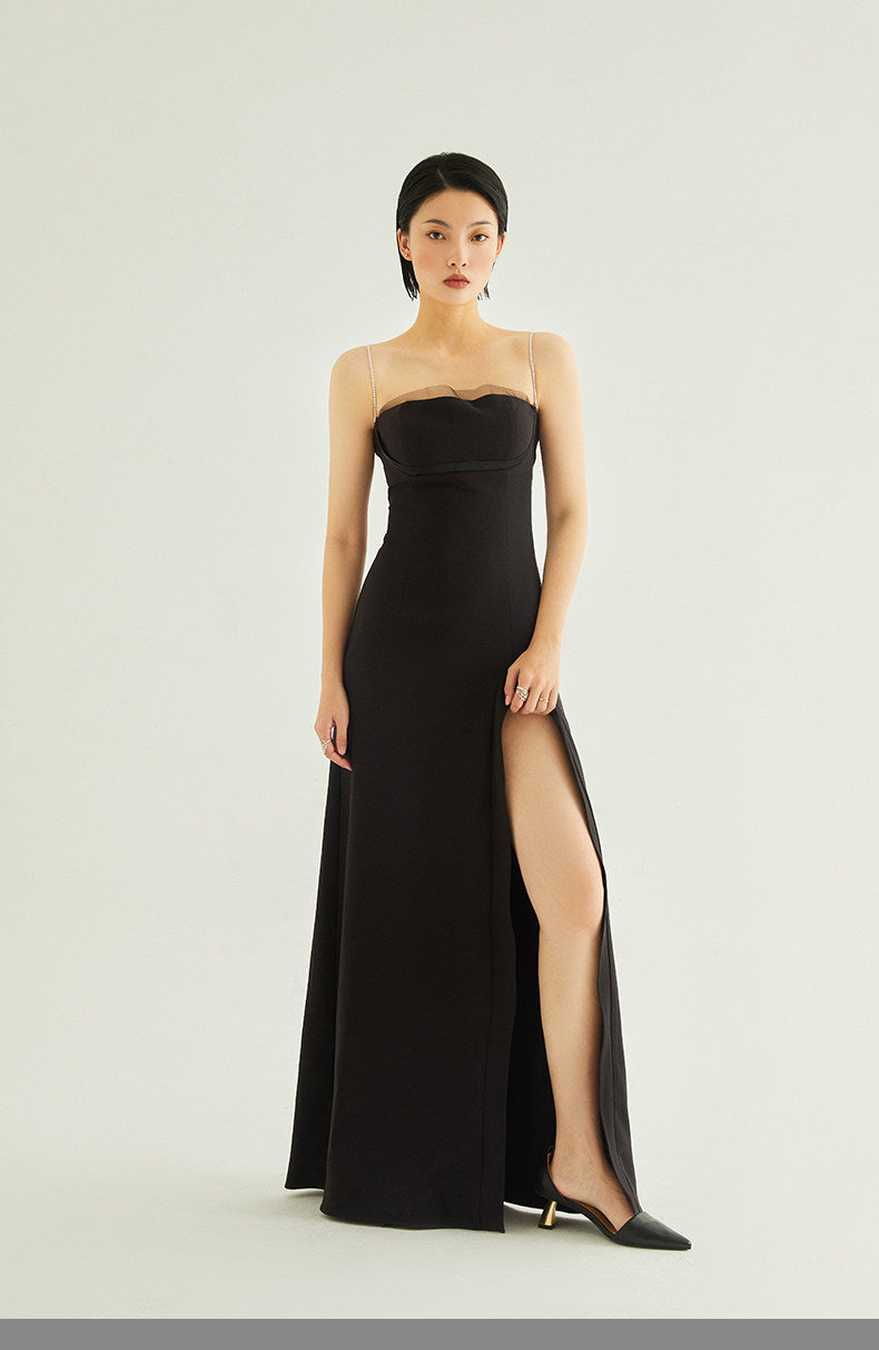 GOUDIN Black light luxury long dress sexy dress-JIK.