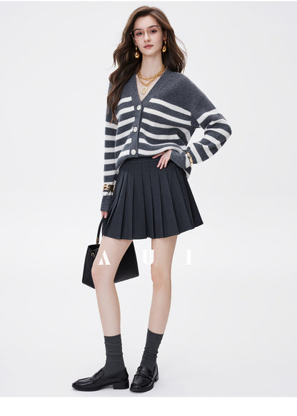 AUI Black Collegiate Age-Reducing Pleated Versatile A-Line Slim Suit Short Skirt - Doh