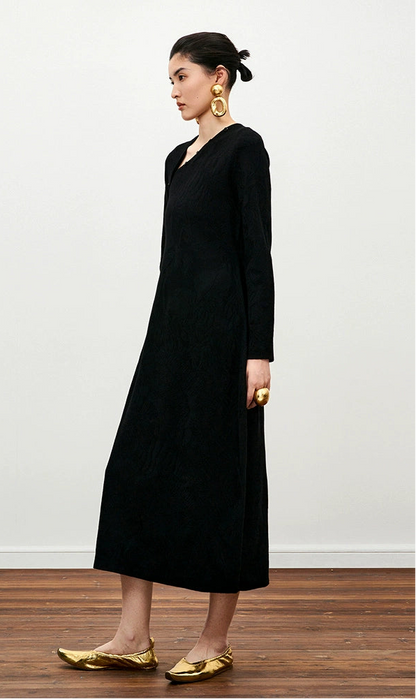 ZHUCHONGYUN Chinese winter bias placket black knit dress--ICHIMURA.