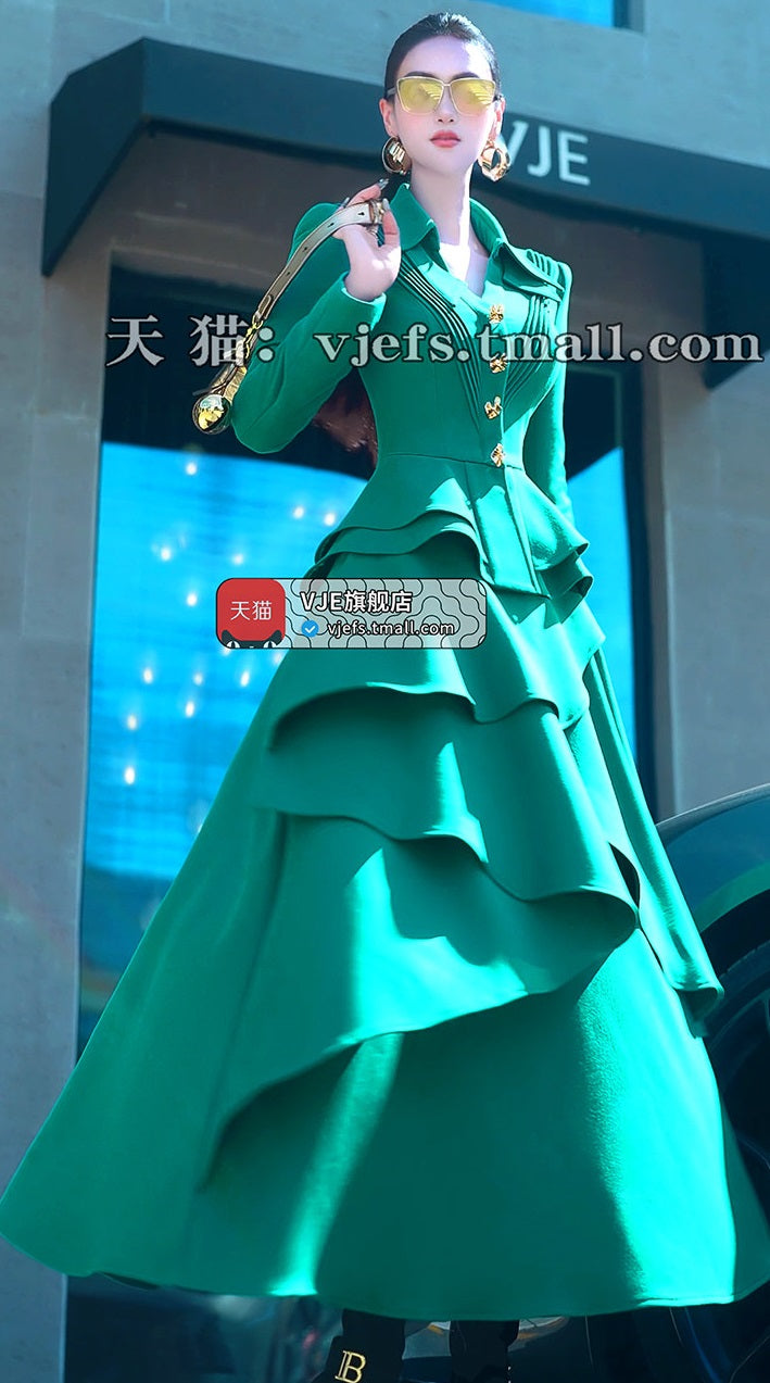 VJE Outfit Suit Skirt Western-style Jacket Two-piece Irregular Long Skirt-NIMA.