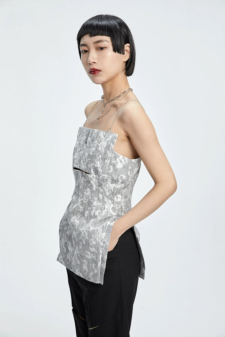 TINY IN chain irregular jacquard camisole women gray top-NANA