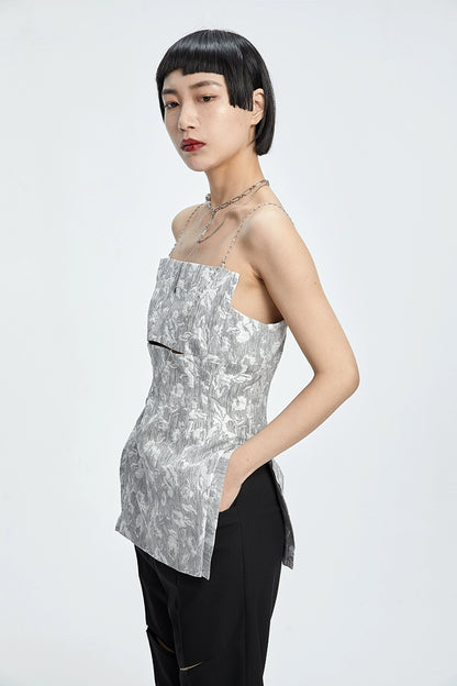 TINY IN chain irregular jacquard camisole women gray top-NANA