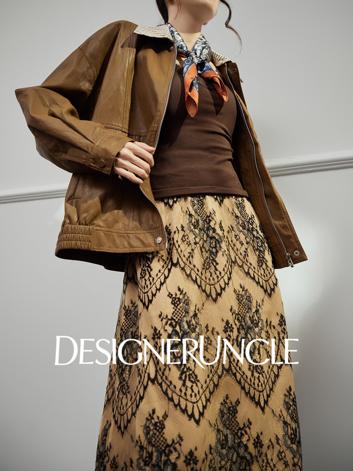 DGU|Brown leather retro loose high-end temperament fashion jacket  - Stephan.