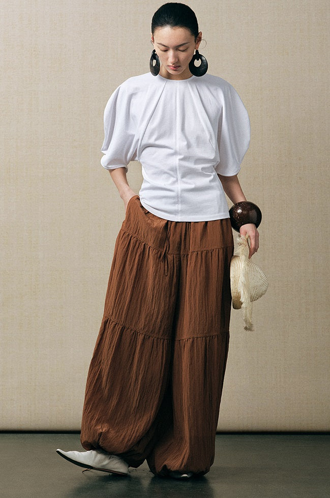 ZHUCHONGYUN cotton curved cut silhouettes white blouse-ISHIDA.