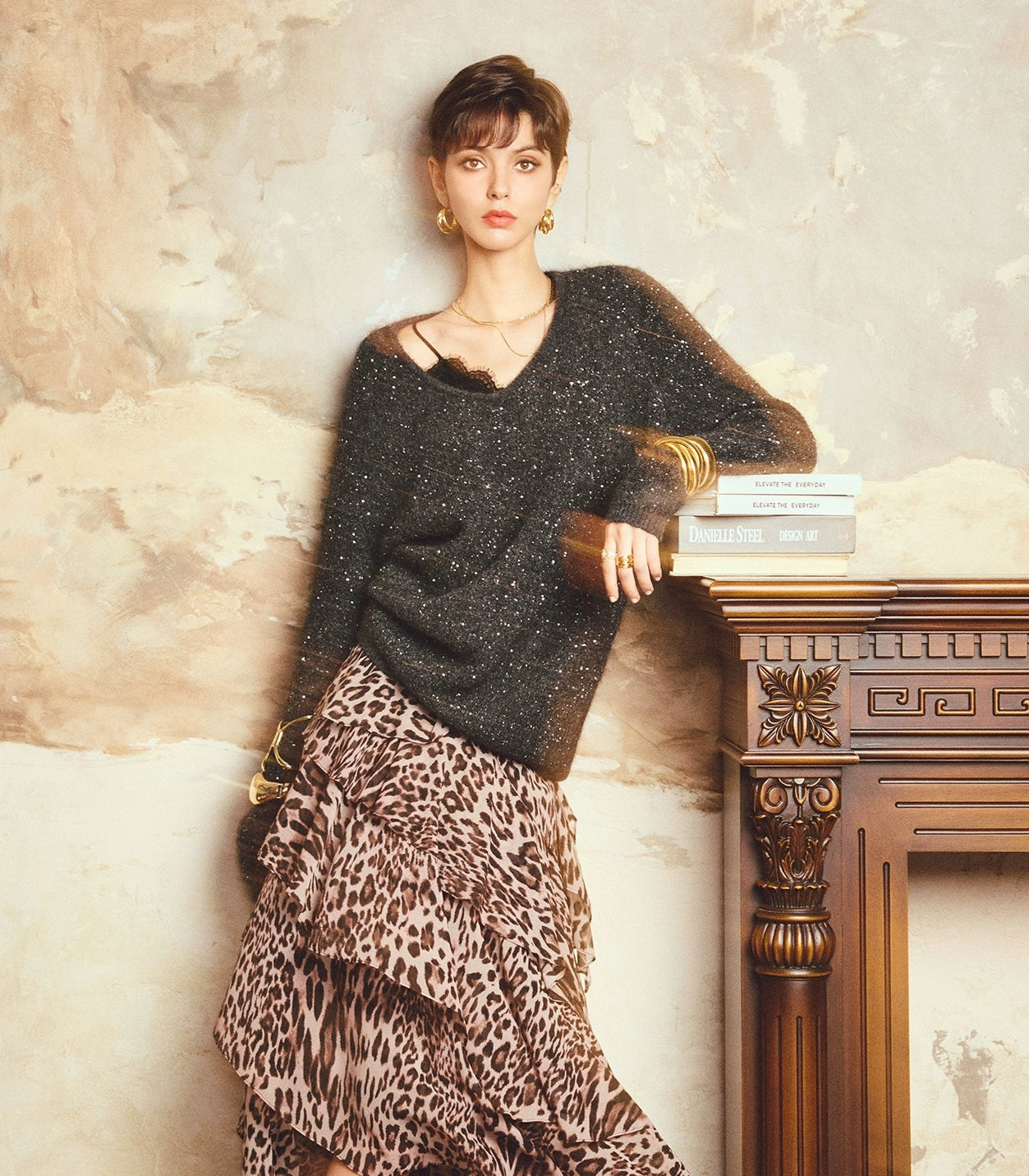 ANNASPEAK "Wilderness" layered leopard print flowing chiffon skirt-DIOR.