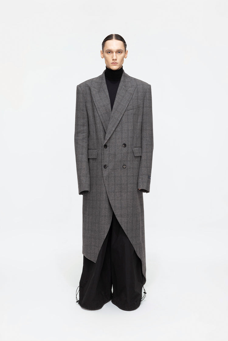 ANNAKIKI niche design asymmetrical loose wool long coat-JIANCI