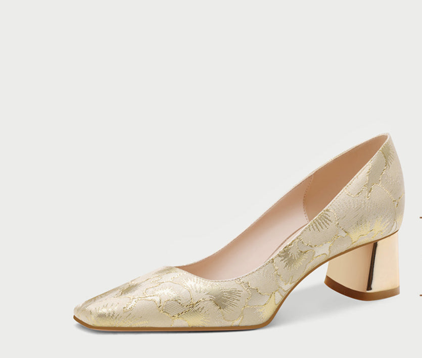 Pjjuu  golden champagne gold square block heels - Semma