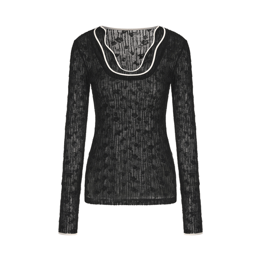 ATELIER MISS LU Water-Collared Sheep Wool Blend Texture Top - DIFFER.