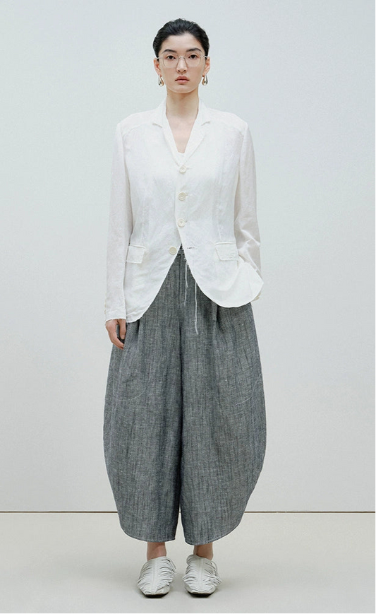 ZHUCHONGYUN  elegant white linen blazer-URAHARA.