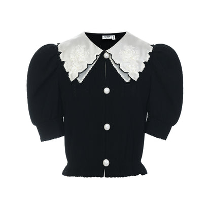 FAME Beaded Collar Knit Top- CLARA