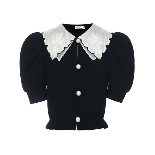 FAME Beaded Collar Knit Top- CLARA
