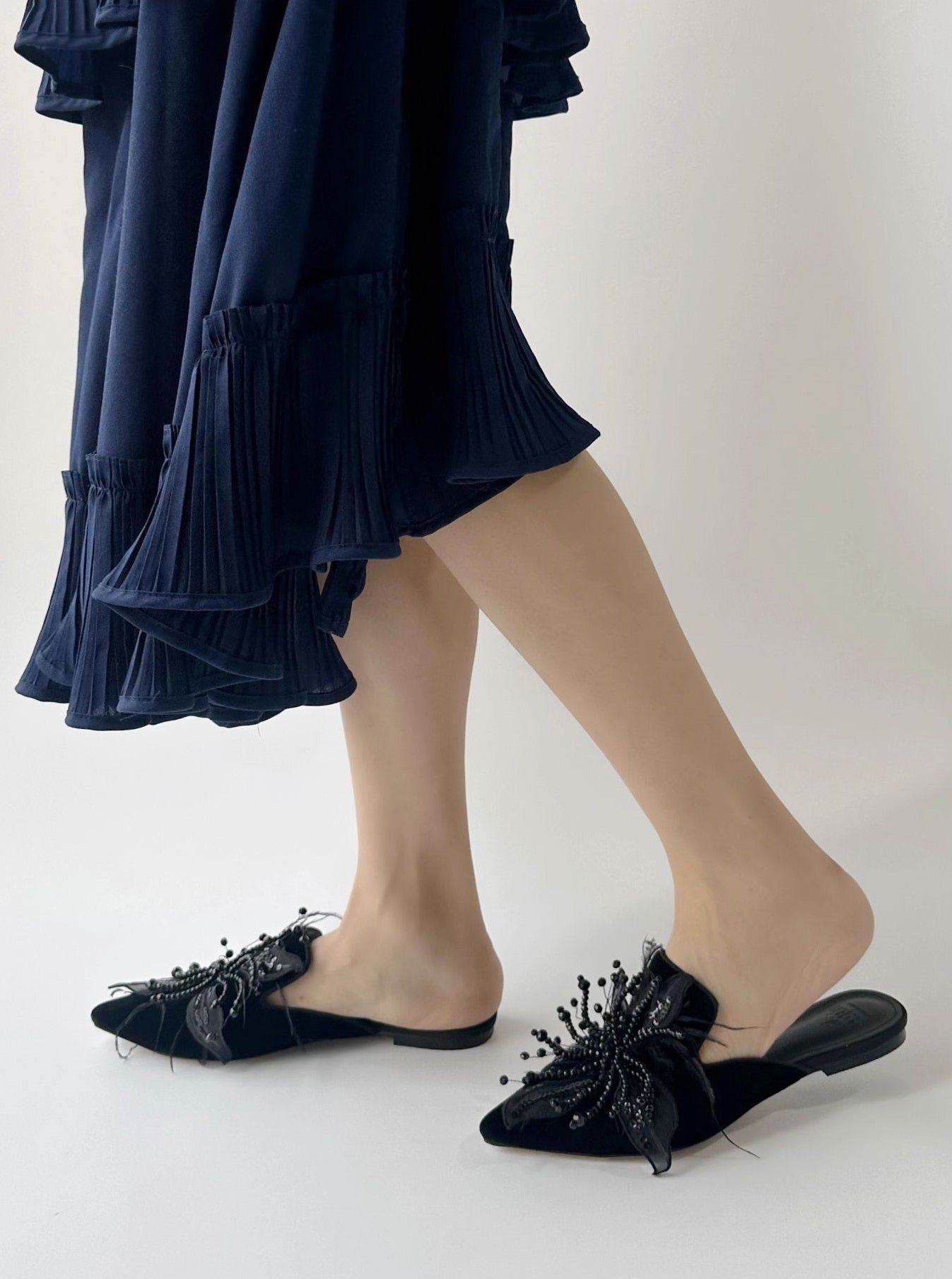 B-FEI feather embroidery women's French semi-support mule -STEWARD.