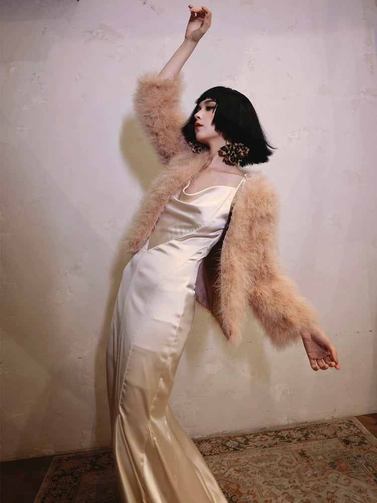 DOLLY Luxury White Stain Retro Sleeveless Long Fishtail Cocktail Dress-BETA