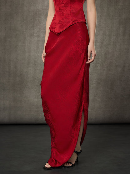 HECO Pleated Long Jacquard Slit Skirt - EAGLE.