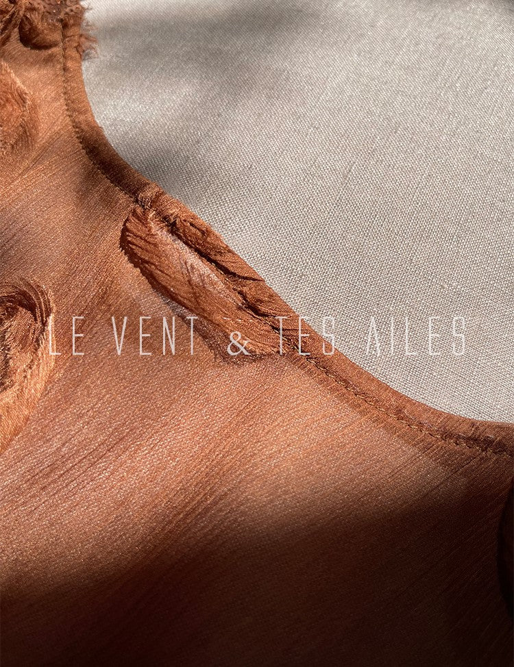 LE VENT&TES AILES Luxury French Disc Embroidered Sequin 3d Vintage brown Dress - LINA