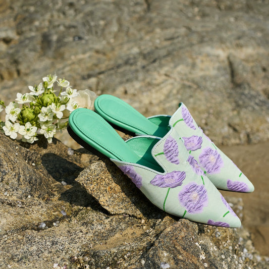 B-FEI French flowers elegant flat mules-THEW.