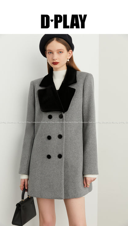 DPLAY winter vintage Hepburn gray velvet woolen coat - Hue