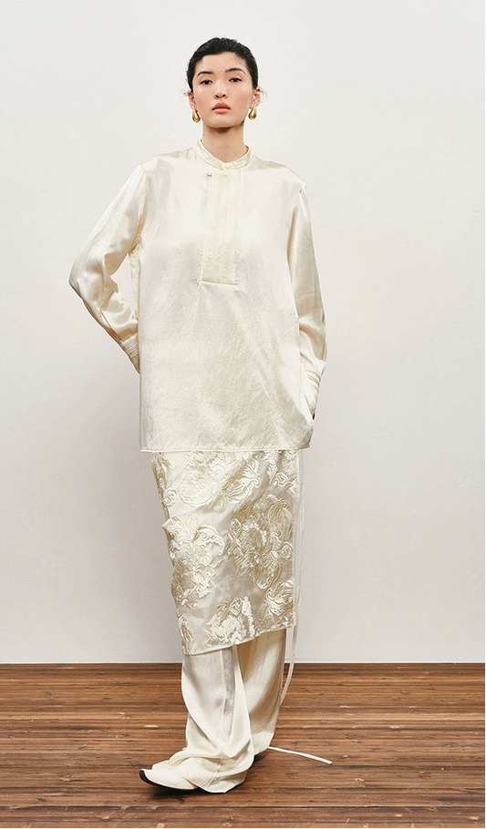 ZHUCHONGYUN Mock collar long-sleeve glossy satin top-ARCTIC.