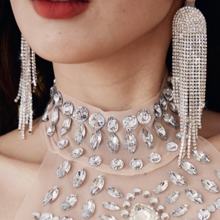 DOLLY Luxury Diamond Rhinestone Stud Chic Tassel Earrings-BABARA