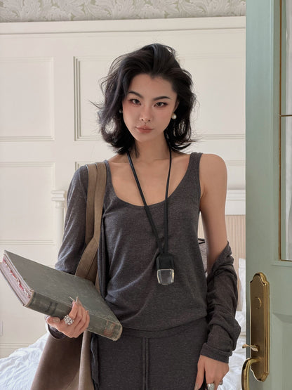 MEI SANGUAN Gray Knitted 3-Piece Sunscreen Jacket Set - CALEB