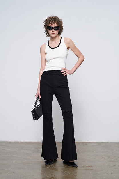 ANNAKIKI niche designer four-pointed star functional mid-rise flared pants-XIAOBEI