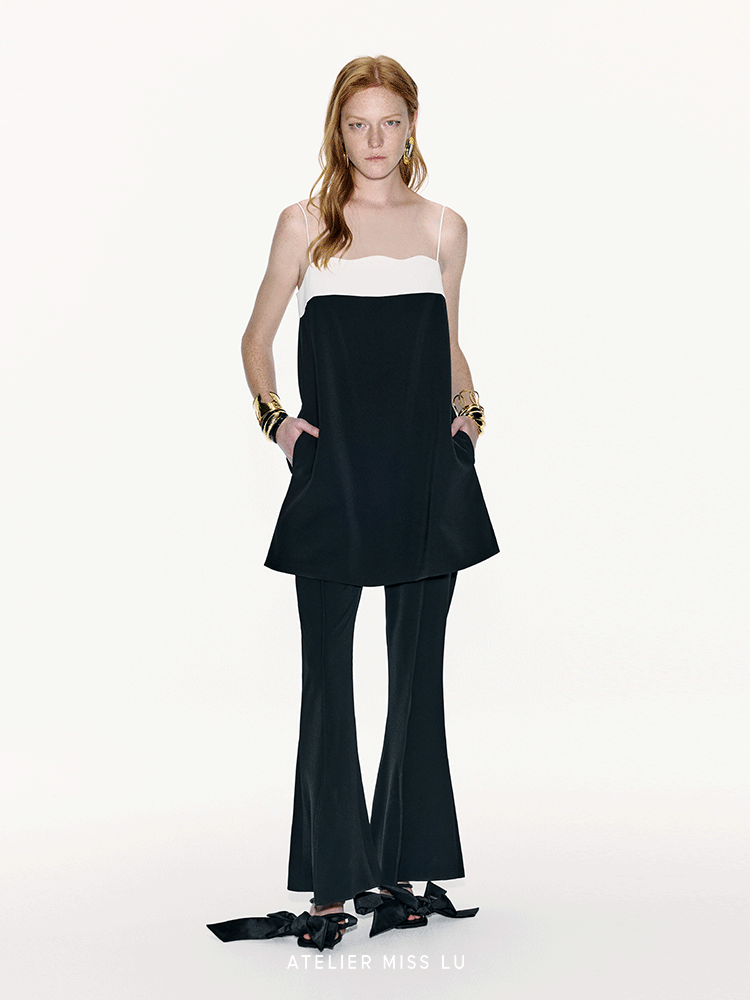ATELIER MISS LU Contrasting Lines Wrap Around The Slip Dress - SOPHIA.