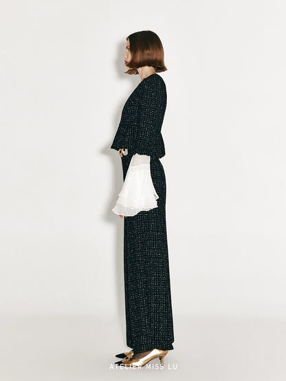 ATELIER MISS LU autumn three-dimensional bud hem tweed crop top - simon.