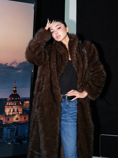 MEI SANGUAN brown imitation mink fur long coat - LYLA