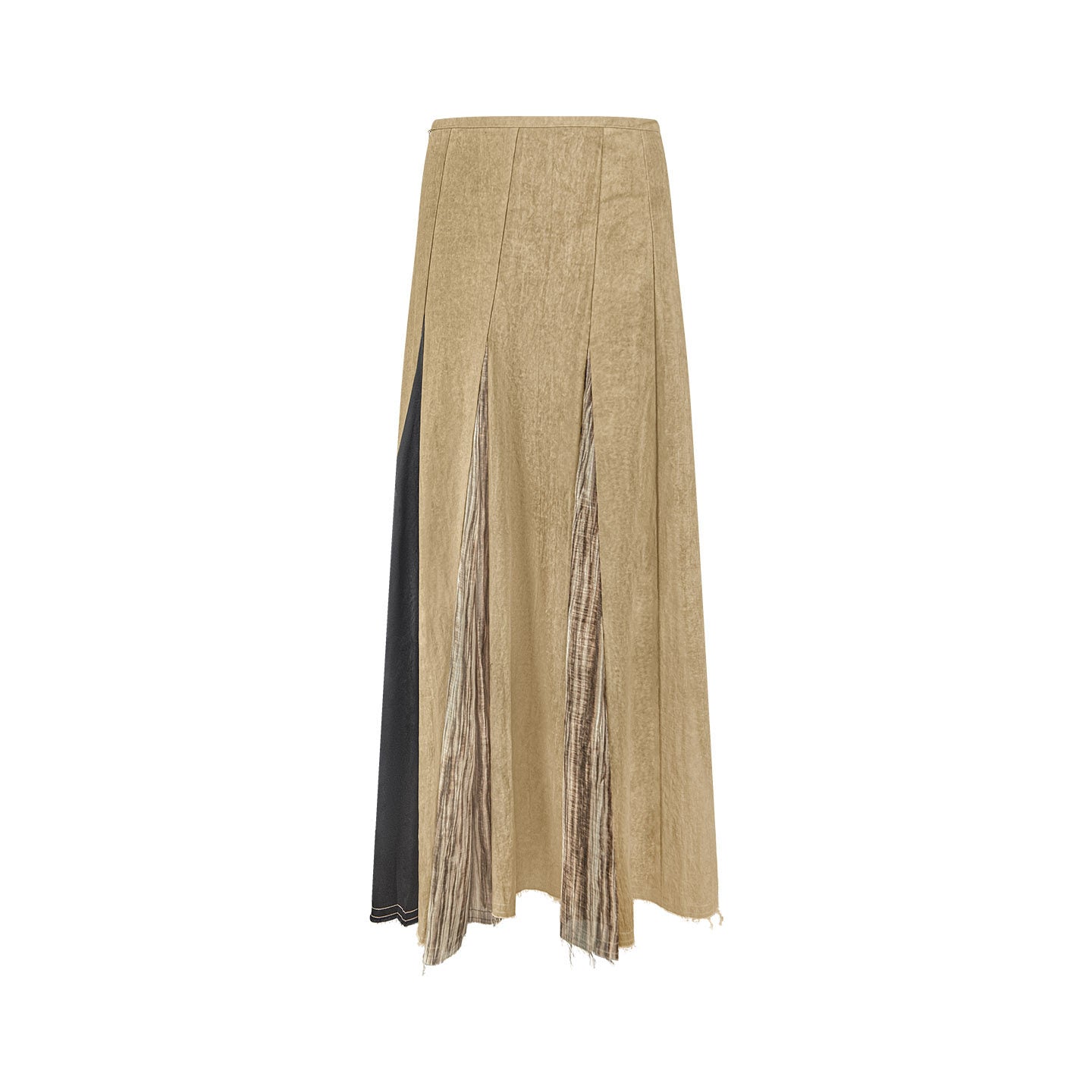 TUYUE Brown Textured Multi-Cut A-Line Midi Skirt - HARRY.