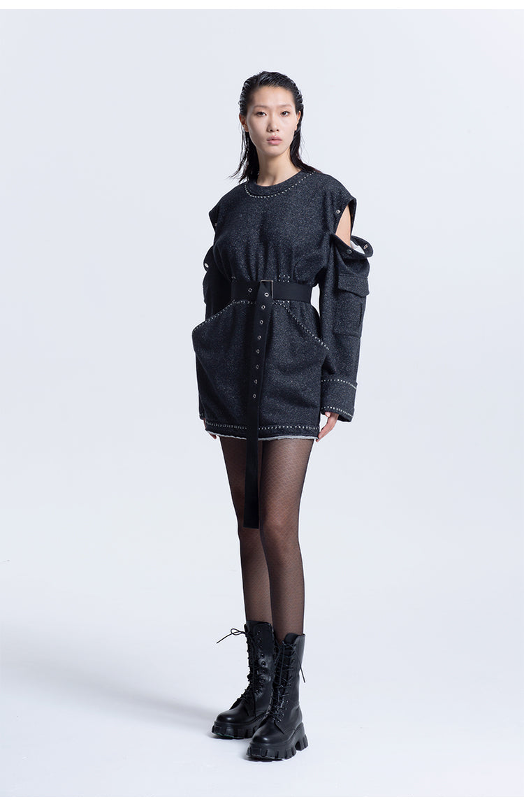 LEDI W Big pocket sweatshirt loose crew neck DRESS - Buol