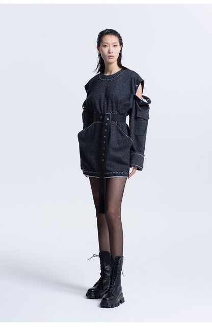 LEDI W Big pocket sweatshirt loose crew neck DRESS - Buol