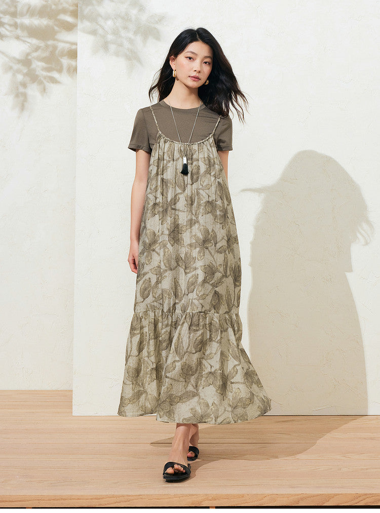 Sushe French Tencel Bubble Crinkled Slip Dress Acetate Short Sleeve T-Shirt -GWEN